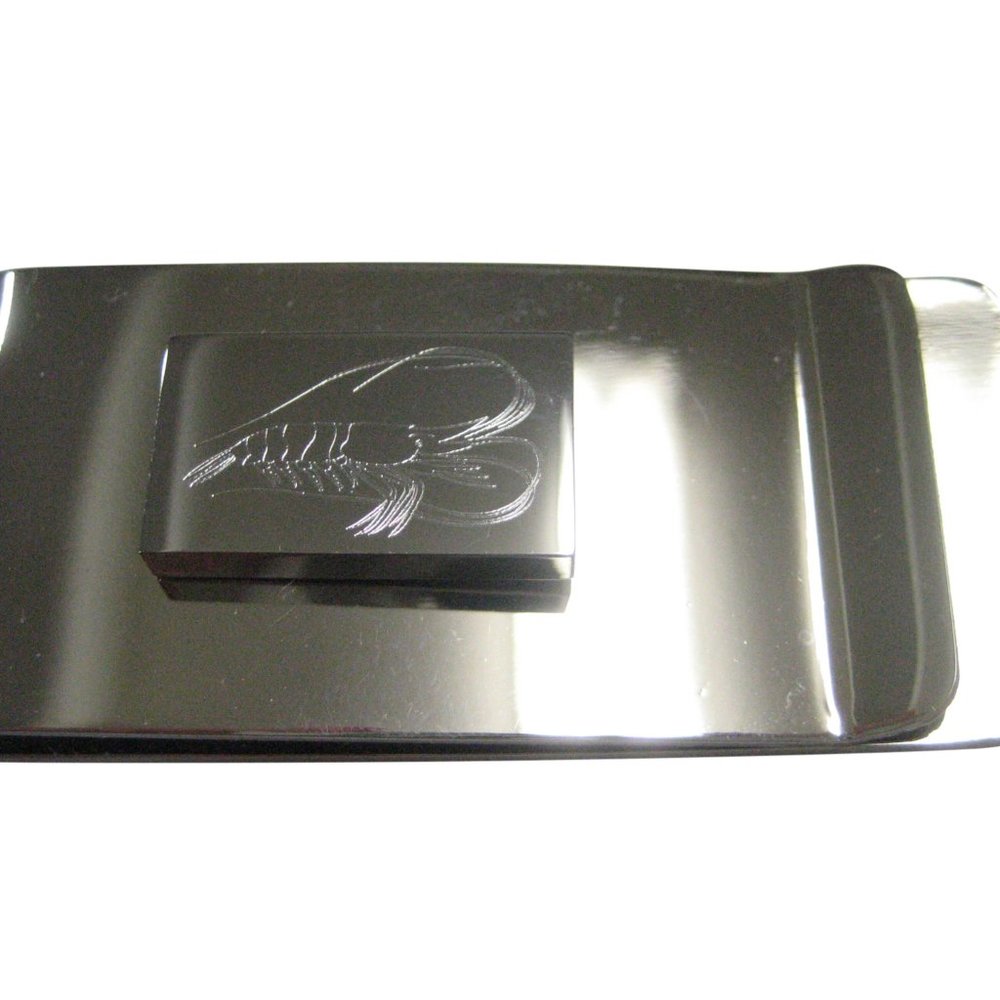 Silver Toned Rectangular Etched Shrimp Money Clip